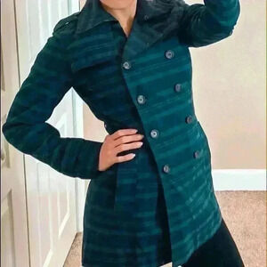 Banana Republic Novelty Plaid Trench Coat Blue Size Small